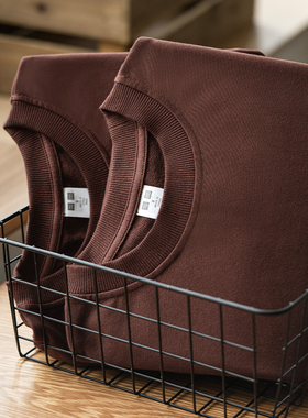 美式重磅oversize圆领卫衣男秋冬薄款美拉德穿搭咖色宽松上衣女