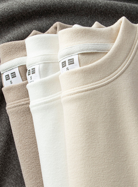 德绒打底衫女冬季保暖磨毛长袖加绒白色双面内搭T恤秋冬女装上衣