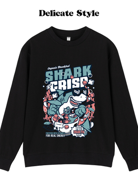 ETQFire卫衣男潮牌美式复古鲨鱼印花宽松圆领情侣街头风长袖上衣