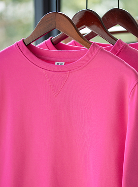 芭比粉卫衣女宽松2025新款圆领套头上衣少女纯色慵懒风ins潮秋冬