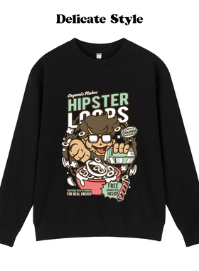 ETQFire2026新款美式卡通眼镜男孩印花卫衣男直筒宽松长袖秋冬款