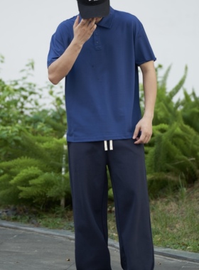 ETQFire日系斜纹休闲裤男简约有质感加绒直筒运动卫裤秋冬藏蓝色