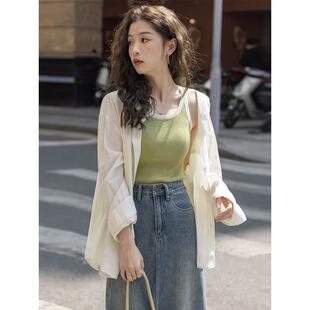 苏眠薄款奶油色衬衫女2024夏季新款小众设计感长袖防晒衫外套上衣