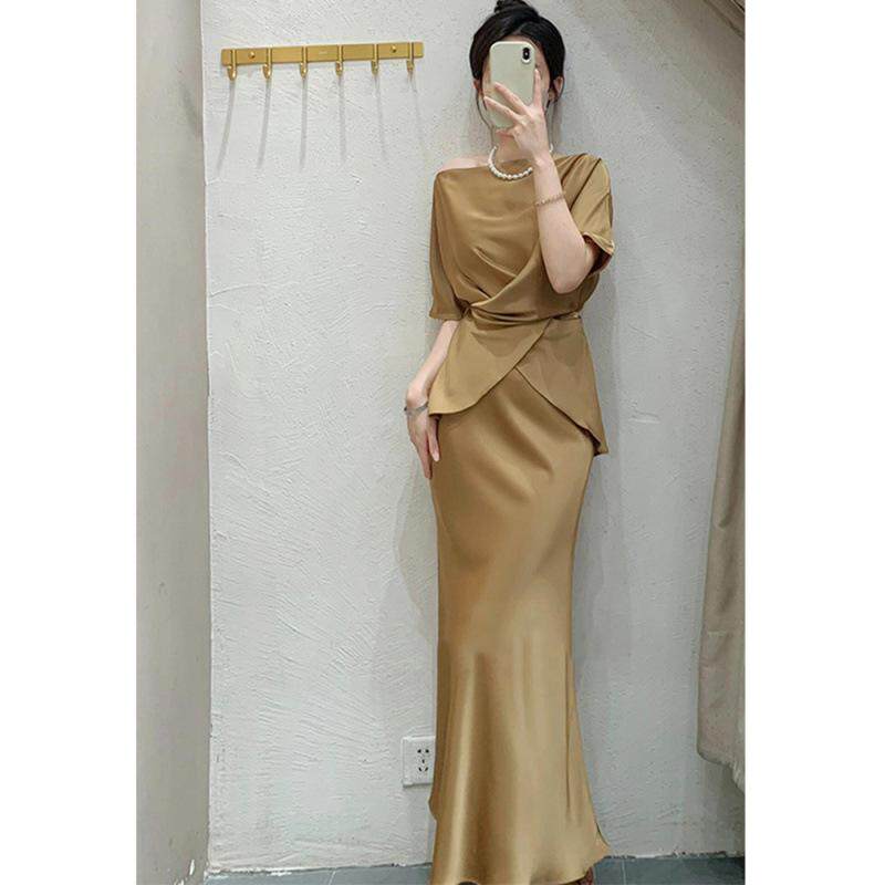 夏装搭配一整套气质名媛高级感露肩上衣绝美显瘦包臀裙纯欲两件套