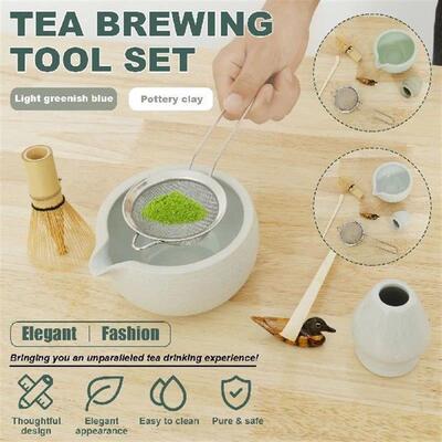 6Pcs Matcha Whisk Set Ceramic Matcha Bowl with Strainer Tea
