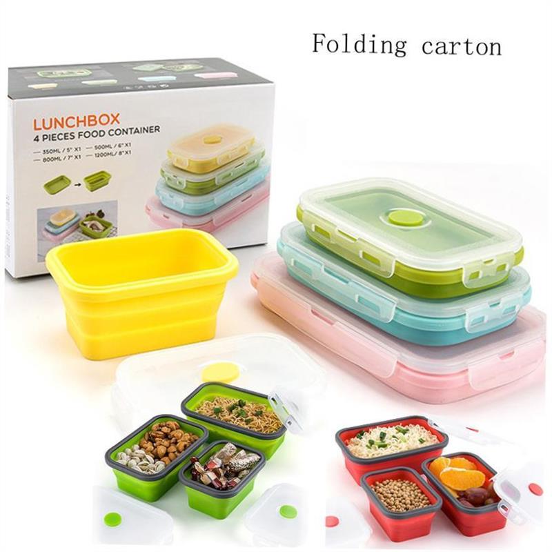 4Sizes Silicone Collapsible Lunch Box Food Storage Container