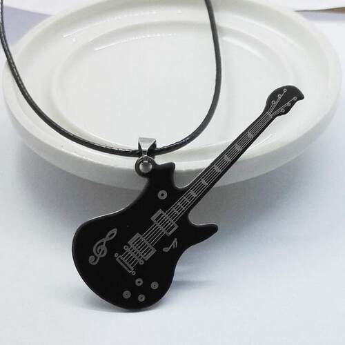 Fashion 316L Stainless Steel Guitar Necklace For Men Pendant