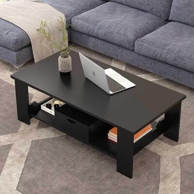 2Tier Coffee Table with Storage Shelf Modern Minimalist