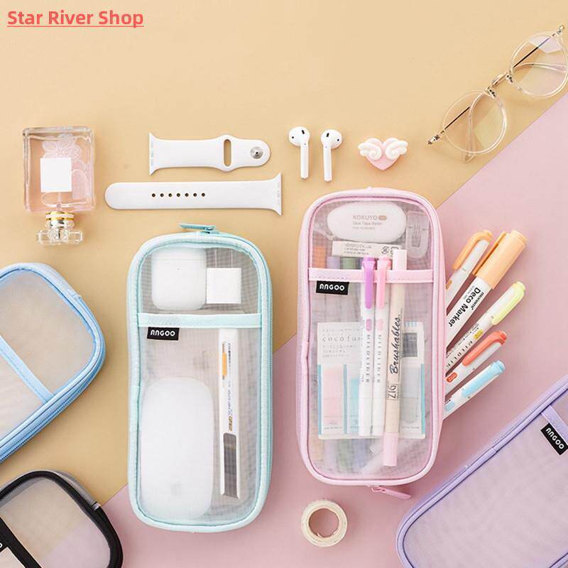 Korean Fashion Transparent Pencil Case Pouches Simple Macaro