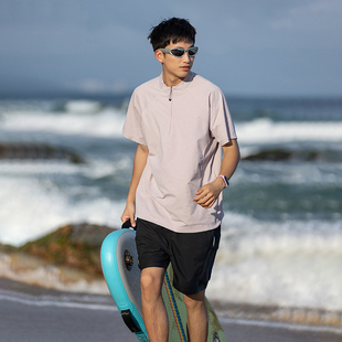 美式半拉链防晒冰丝短袖t恤男士夏季薄款潮牌设计感半袖体恤上衣