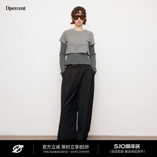 Dpercent丨真两件条纹长袖上衣