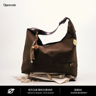 【管乐刘婷秀黄朔同款】Dpercent｜乌木色麂皮拼皮油蜡单肩托特包
