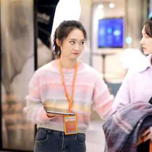 不期而遇的生活艾丽陈雨儿同款秋冬渐变圆领针织衫慵懒风宽松毛衣