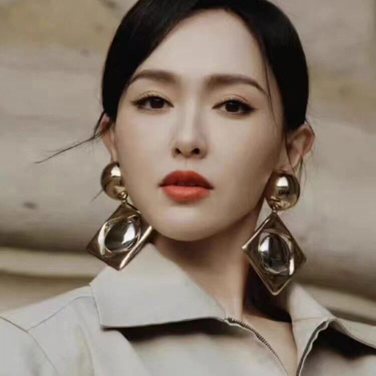 爱情没有神话林展翘唐嫣同款夸张几何方块菱形大耳环女耳环显脸小