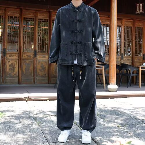 新中式盘扣牛仔衬衫夹克长袖套装