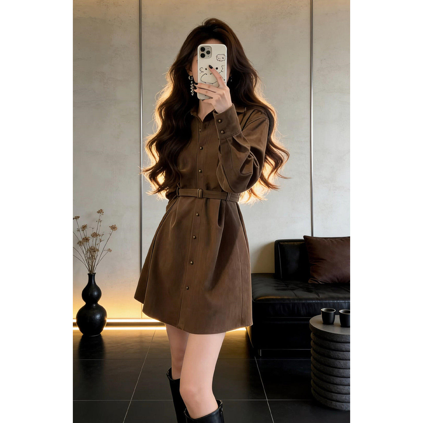 巨好看美拉德衬衫连衣裙子女春季2026新款高级感绝美掐腰包臀短裙