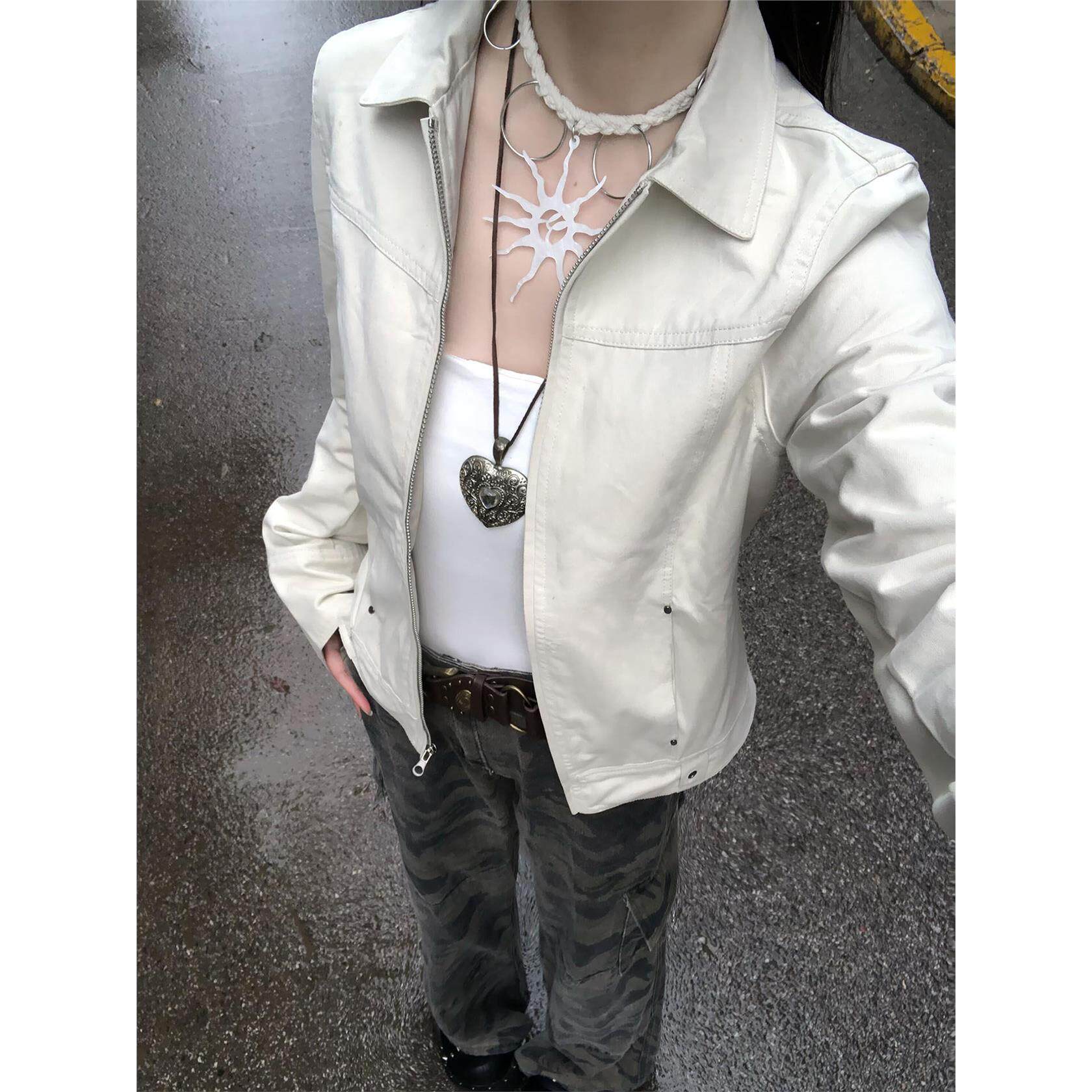 美式覆古翻领外套女秋季2025新款高级感百搭正肩短款修身夹克上衣