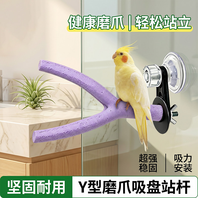 鹦鹉磨爪站棍吸盘玻璃站架子站杆虎皮玄风牡丹便携式互动站台玩具图片