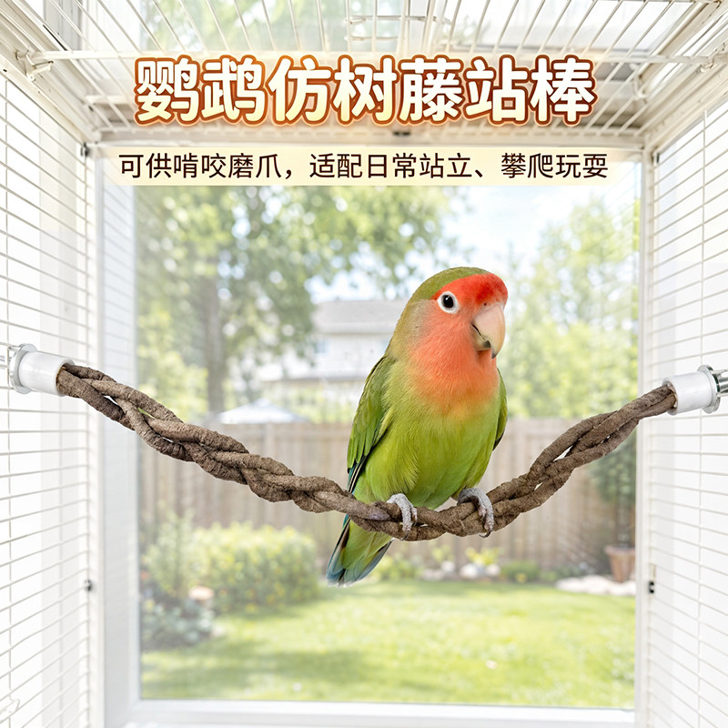鹦鹉鸟站杆栖息仿藤树枝木站棍牡丹玄凤鸟类磨爪栖息站架鸟笼配件图片