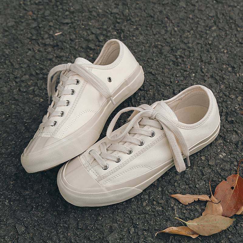 忘崽联盟白色帆布鞋女夏款冈山板鞋设计感小众休闲鞋日系小白鞋女