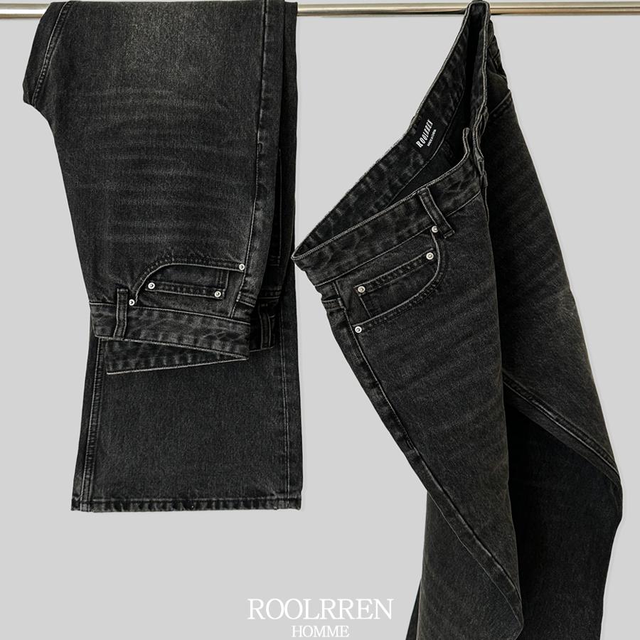 517版型水洗做旧黑灰牛仔裤