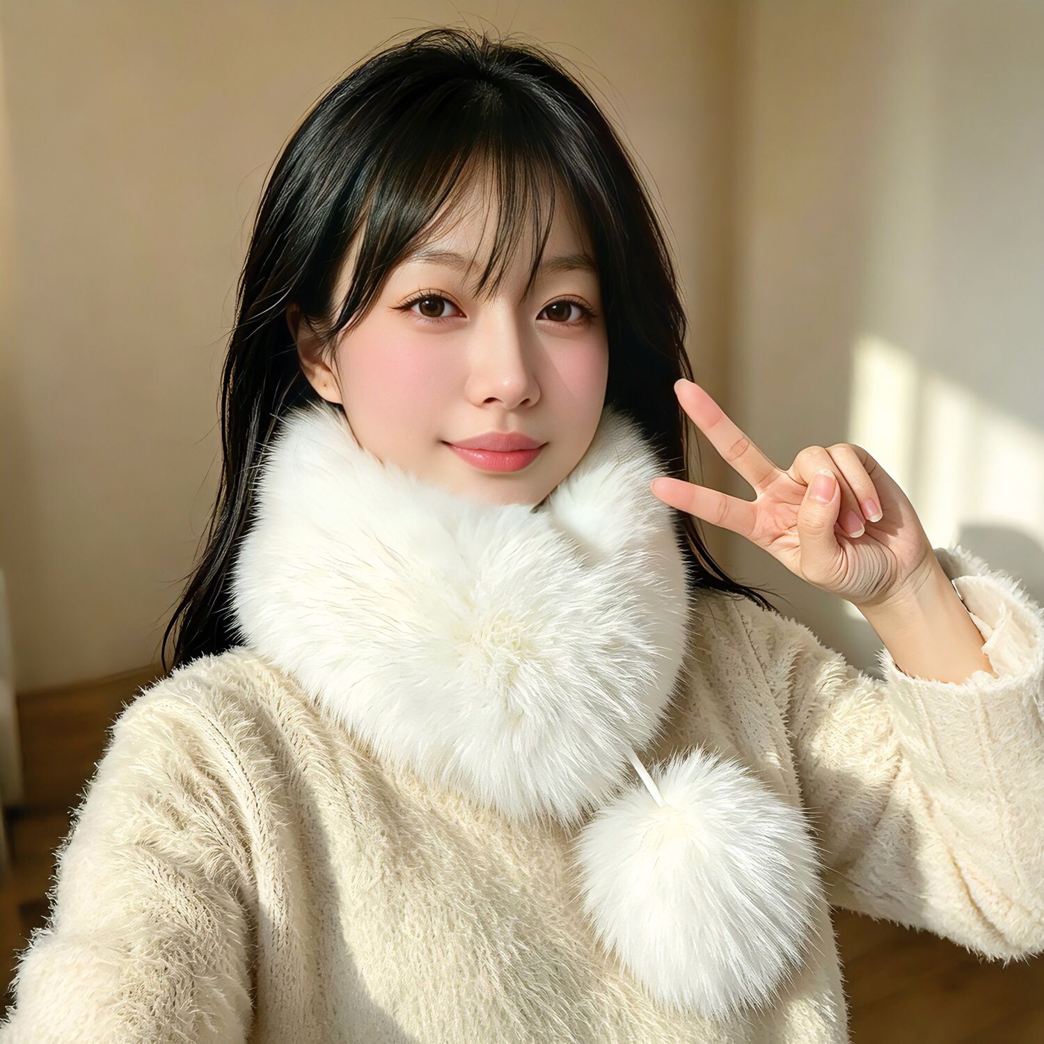 双面仿狐狸毛围巾女冬季新中式汉服磁吸仿皮草毛绒毛领围脖配大衣