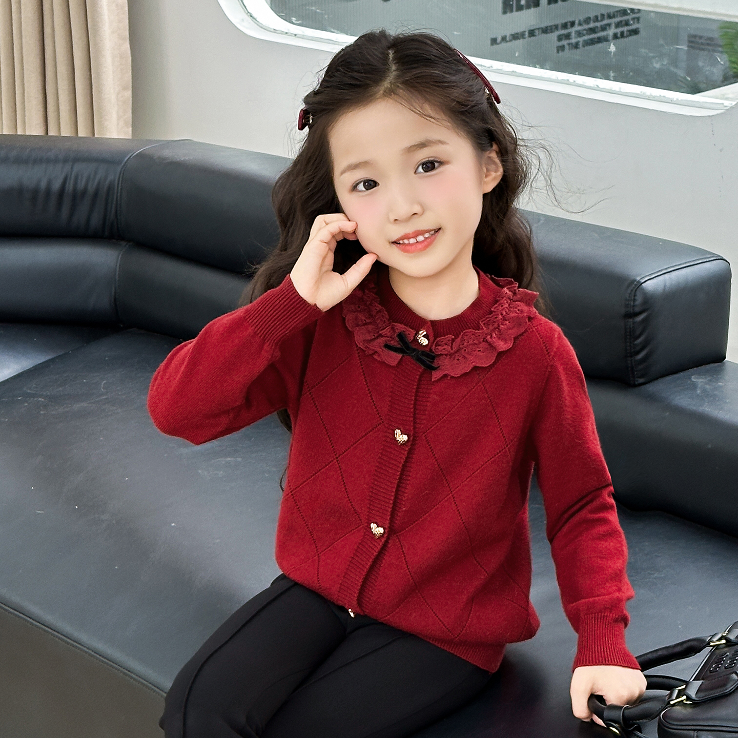 女童针织开衫春秋款毛衣