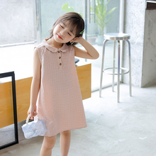 童装夏装新款女童复古宽松格子宝宝A字裙洋气无袖背心连衣裙