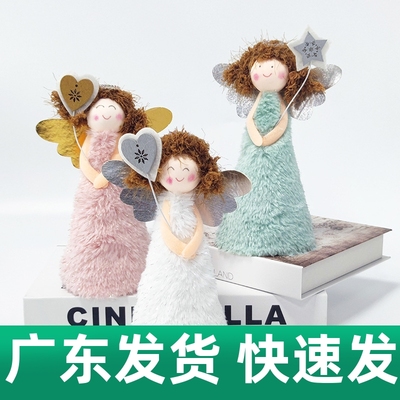 东莞新品圣诞装饰品爱心天使女孩毛绒摆件创意可爱圣诞树顶星装饰
