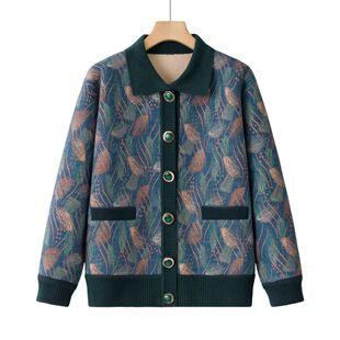 中老年秋冬外奥女奶奶衣服加绒60岁70妈妈新款保暖绿上衣太太开衫