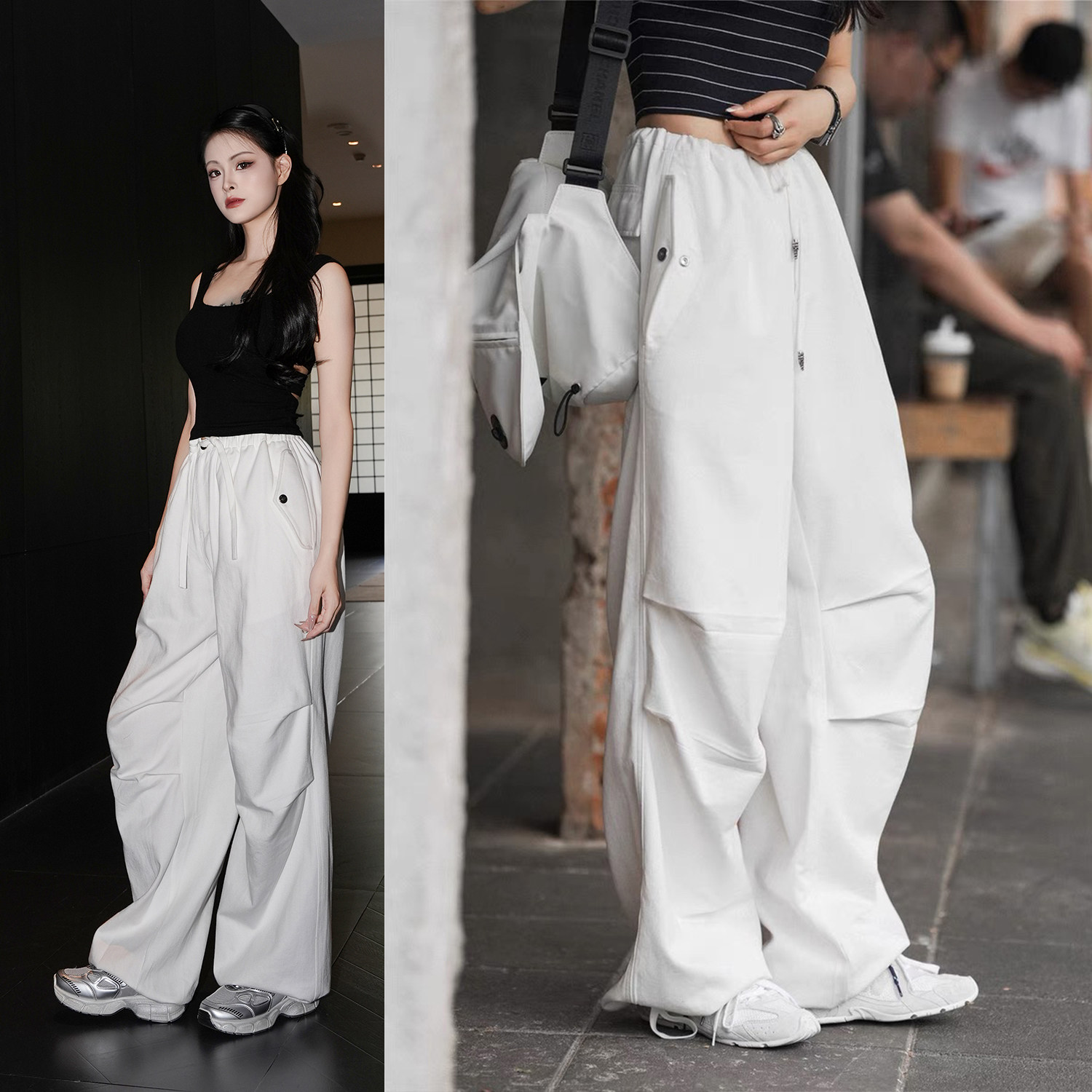 175高个子专属 ：天丝棉越肥越时髦 轻盈透气抽绳工装阔腿休闲裤,女装/女士精品,休闲裤,淘宝优惠券,粉丝福利购,淘宝优惠卷