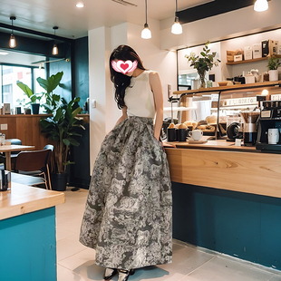 黑白浮雕法式 设计感小众A字裙观 复古高腰半身裙女夏2022新款
