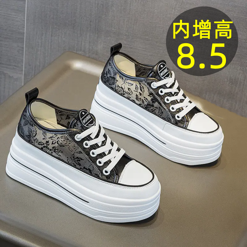 夏季黑色蕾丝网面鞋内增高8.5厚底网布小白鞋透气四季鞋配阔腿裤