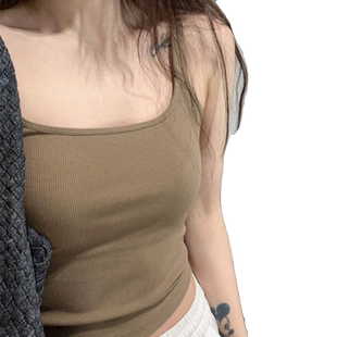 新款带胸垫无痕吊带背心女装夏季韩版修身显瘦方领打底衫美背上衣