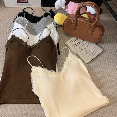 性感蕾丝拼接小吊带带胸垫秋冬款