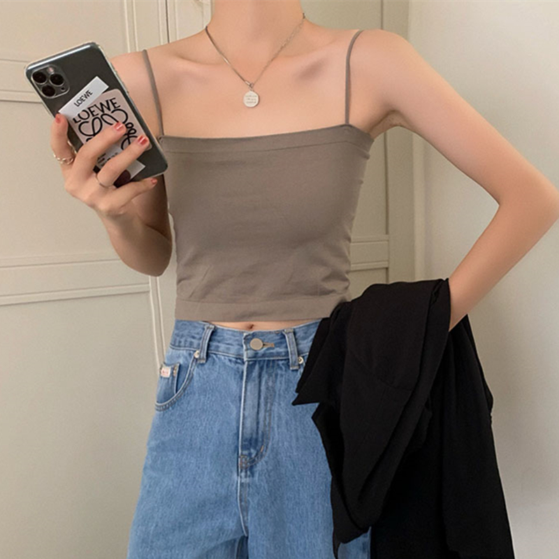 夏季带胸垫外穿背心辣妹一字肩上衣短款内搭打底抹胸潮白色吊带女