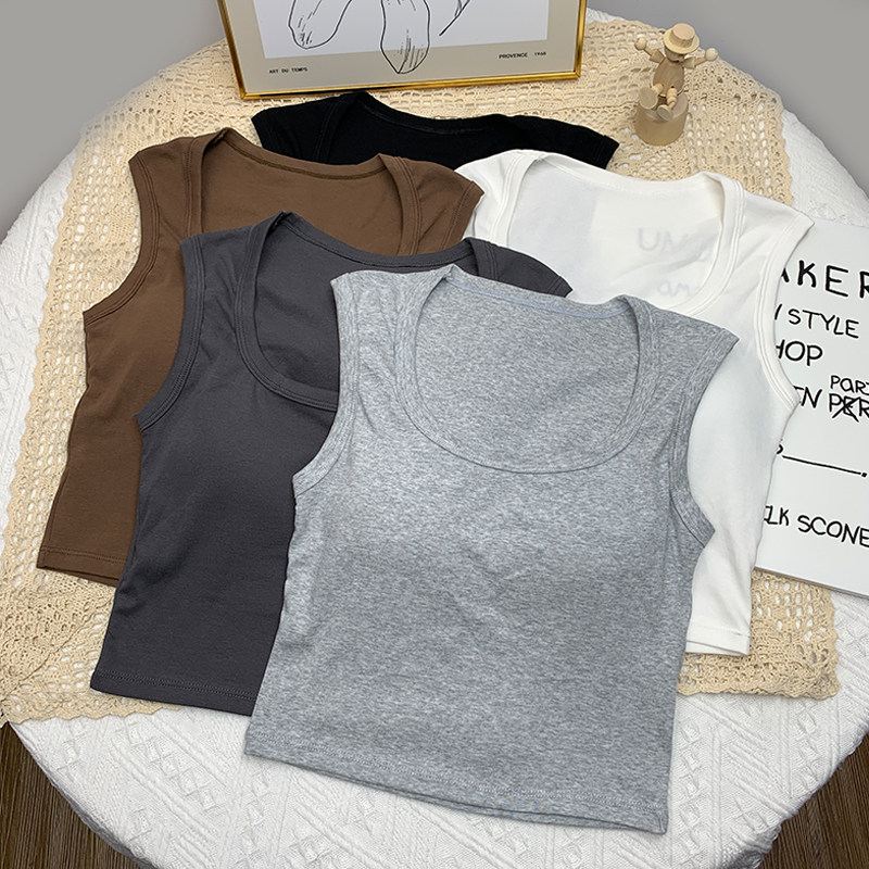 2023年早秋韩版百搭白色抹胸打底上衣方领露锁骨无袖带胸垫背心女,女装/女士精品,背心吊带,淘宝优惠券,粉丝福利购,淘宝优惠卷