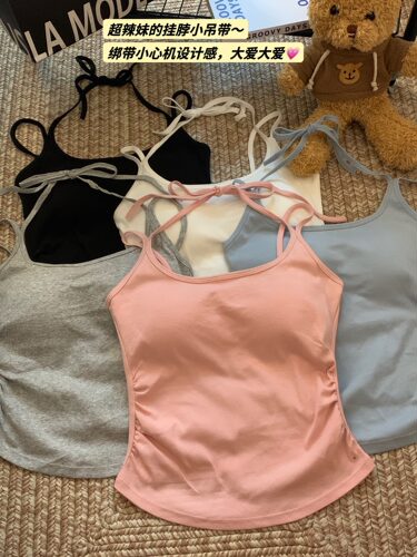 系带挂脖吊带背心女夏辣妹外穿