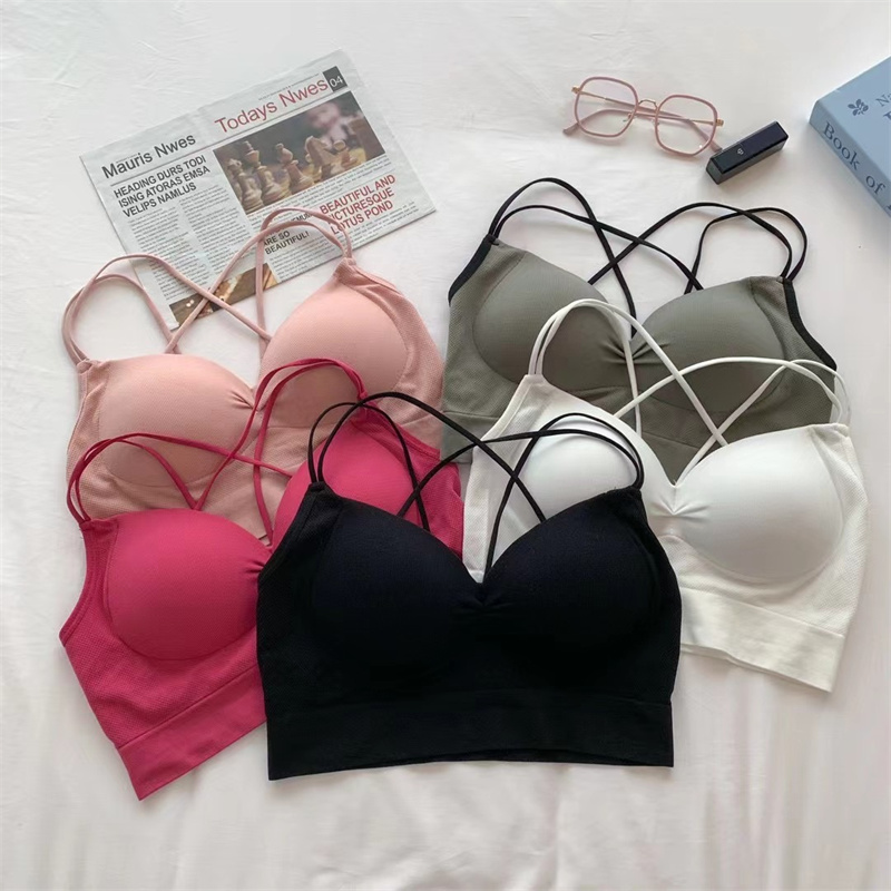 美式运动裹胸自带胸垫吊带背心女