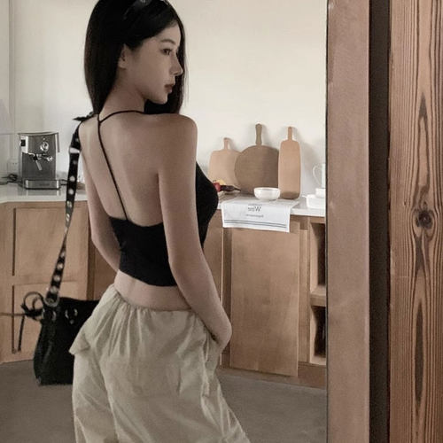 带胸垫美背挂脖吊带小背心女