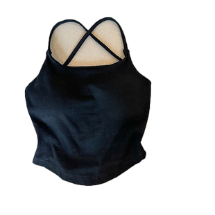 夏外穿性感交叉美背内衣一体内搭抹胸上衣红色带胸垫吊带小背心女