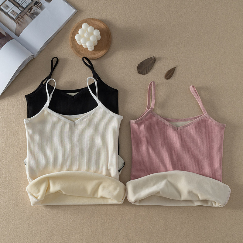 保暖背心内衣女加绒加厚内穿吊带螺纹纯色紧身秋冬学生高中打底衫
