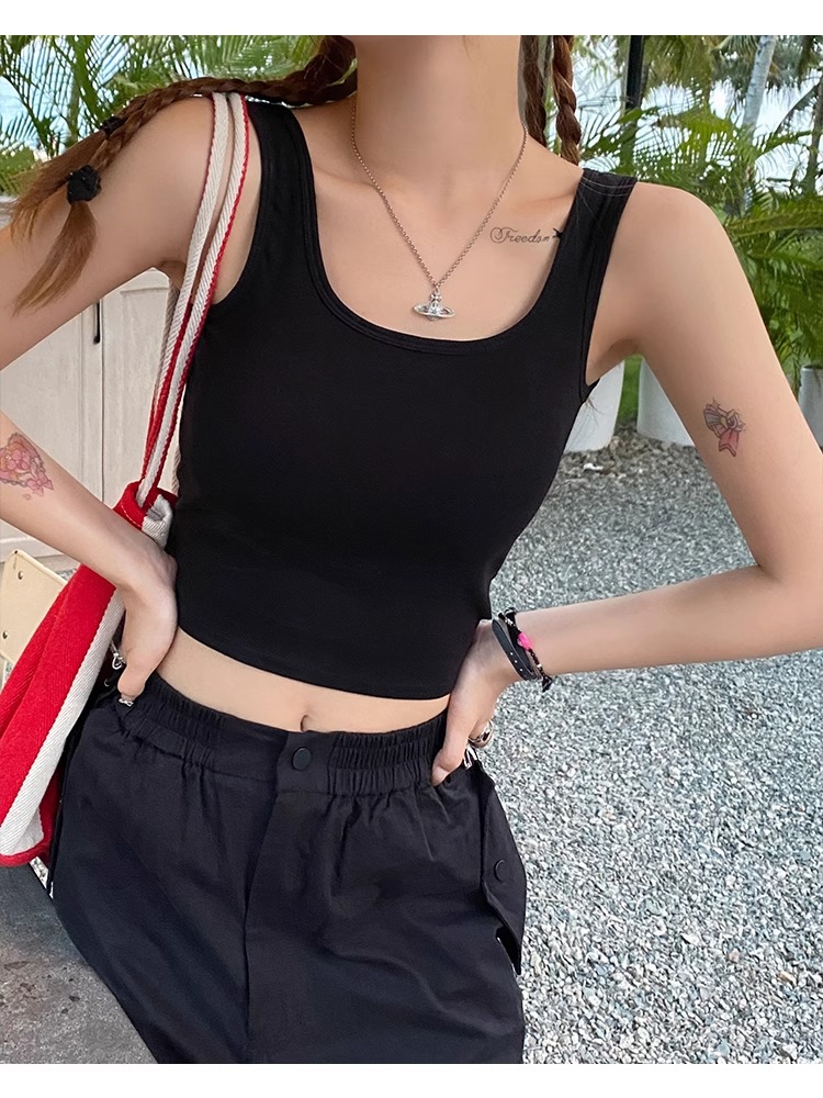 夏季后背交叉外穿吊带背心女内搭美背文胸一体打底带胸垫外穿上衣