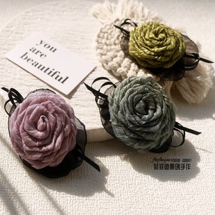 原创设计胸针 手工制作玫瑰花胸花 复古布艺别针 百搭服装搭配饰