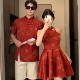 夏装 新中式 情侣装 显瘦国风改良旗袍穿搭结婚订婚一裙一衣新年衣服