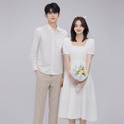 高级感白色情侣装衬衫裙