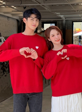 2026新款情侣装秋冬款宽松红色毛衣外套男女高级感过年本命年新年