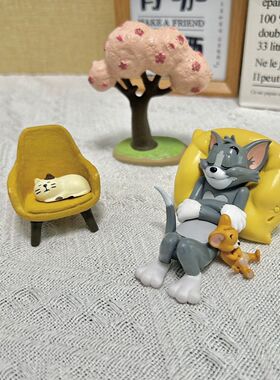 日系樱花树 猫和老鼠汽车车载摆件汤姆杰瑞车内装饰可爱桌面手办