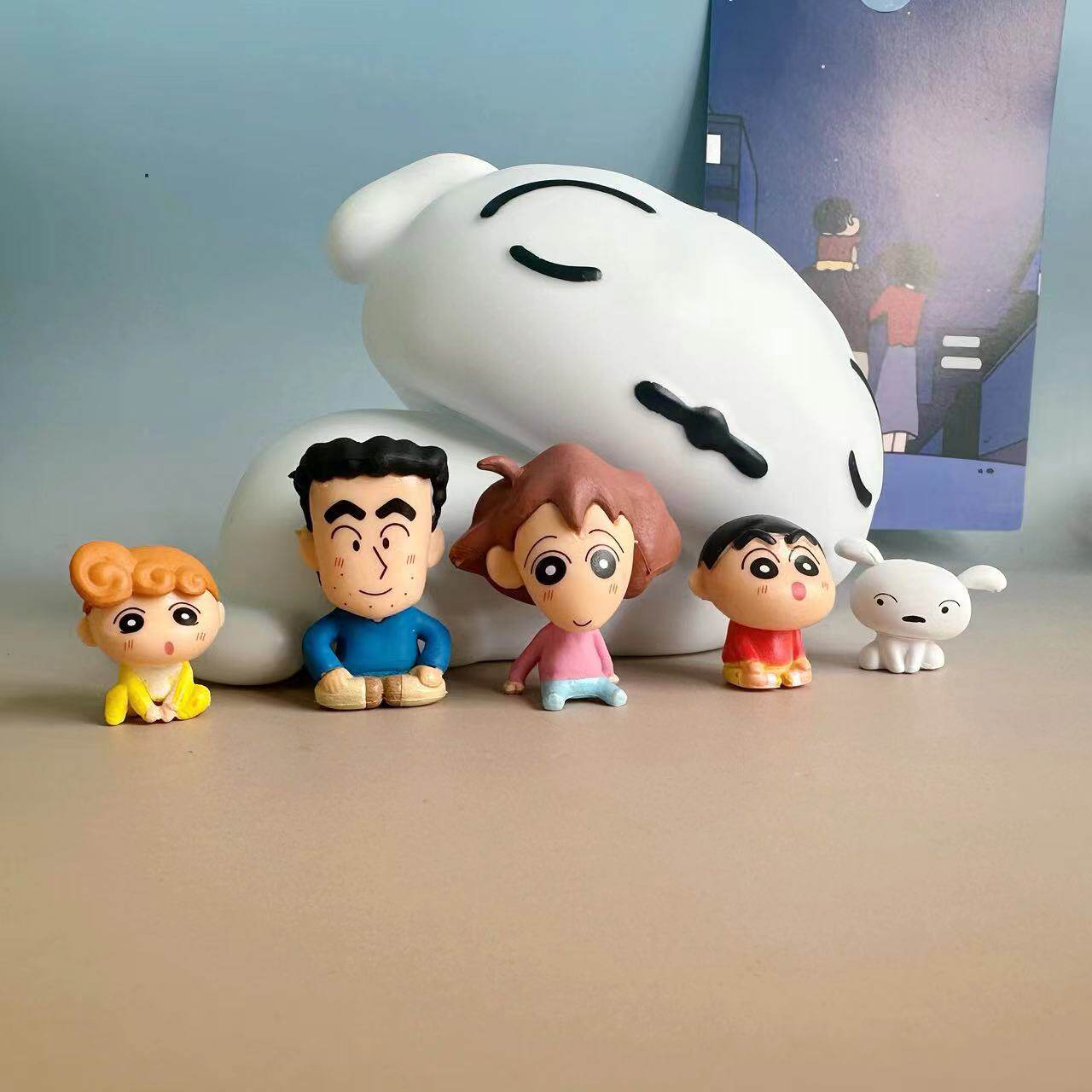 Q版迷你坐坐系列野原小新快乐一家卡通动漫桌面手办装饰车载摆件