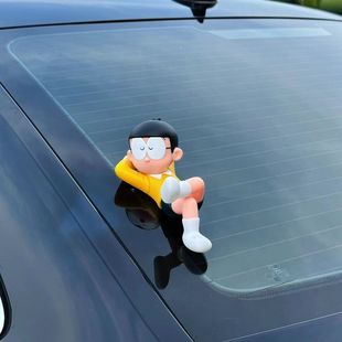 电瓶电动车摩托车载机车装饰摆件玩偶睡觉公仔大雄招手中控台汽车